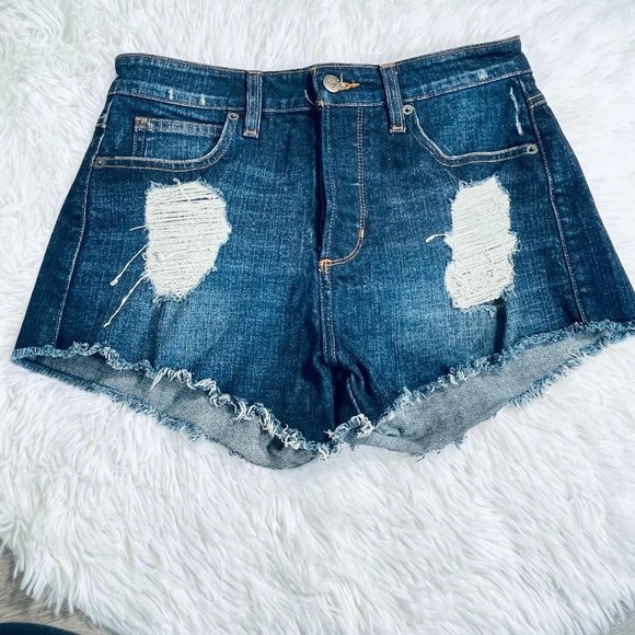 Guess Pants - Guess Dark Blue Cutoff Distressed Jean Shorts Blue